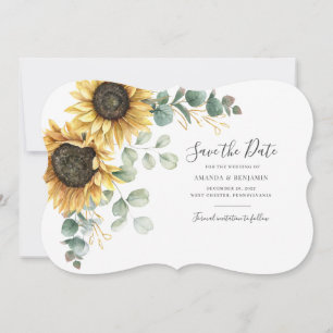 Modern Floral Eucalyptus Sunflower Save The Date