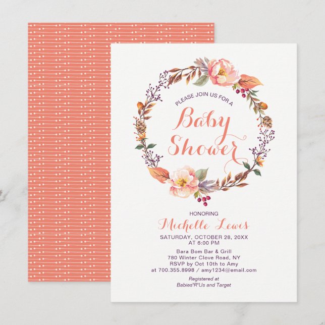 Modern Floral Fall Baby Shower Invitation (Front/Back)