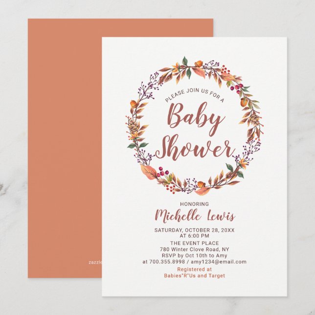 Modern Floral Fall Boy Baby Shower Invitation (Front/Back)