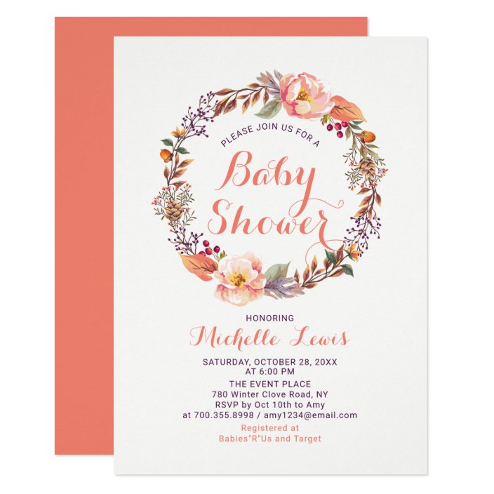 Modern Floral Fall Girl Baby Shower Invitation | Zazzle.com