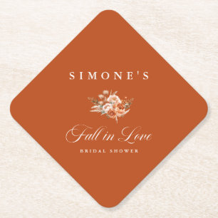 Modern Floral Fall In Love Bridal Shower Paper Coaster