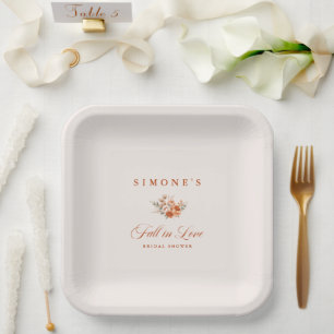 Modern Floral Fall In Love Bridal Shower  Paper Plates