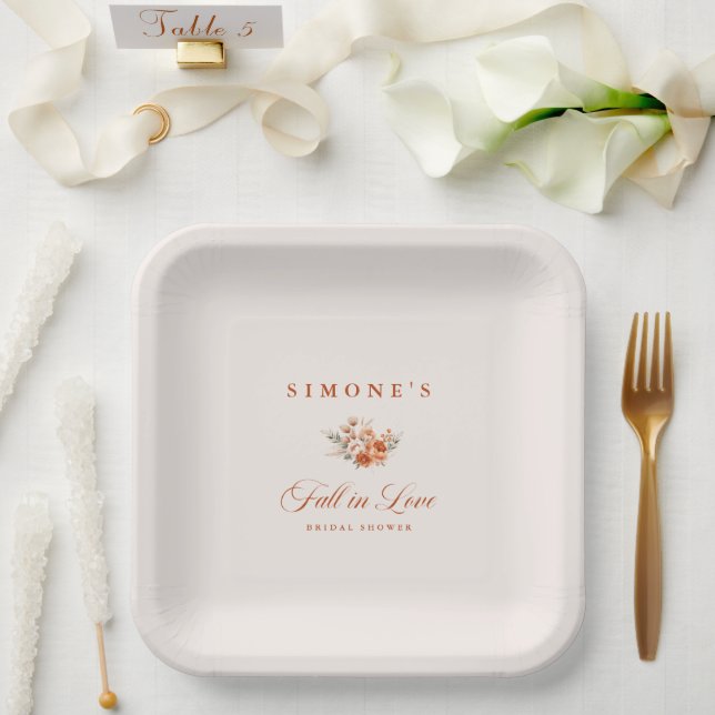 Modern Floral Fall In Love Bridal Shower  Paper Plates (Wedding)