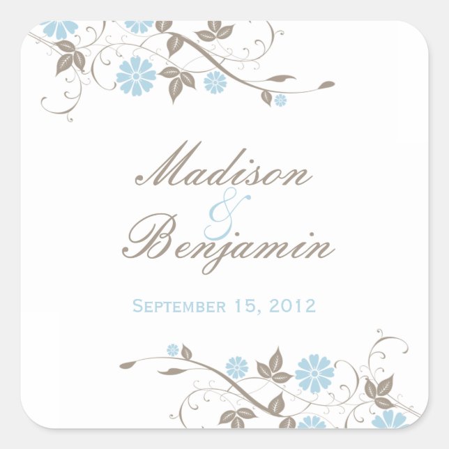 Modern Floral Favor Sticker - Aqua Blue (Front)