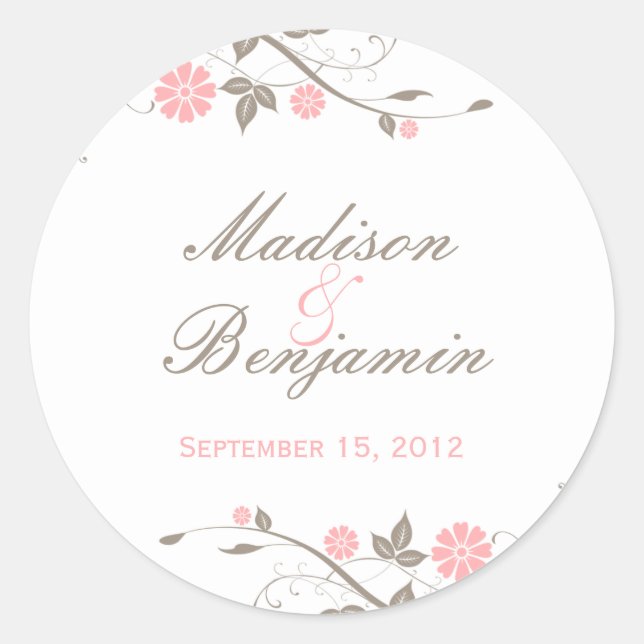 Modern Floral Favor Sticker - Soft Pink (Front)
