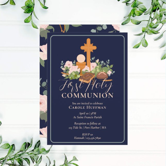 Modern Floral First Holy Communion Religious  Invitation (Creator Uploaded)