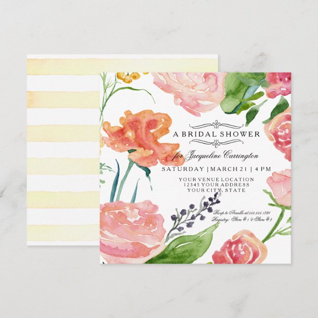 Modern Floral Flower Sunset Colors Bridal Shower Invitation (Front/Back)