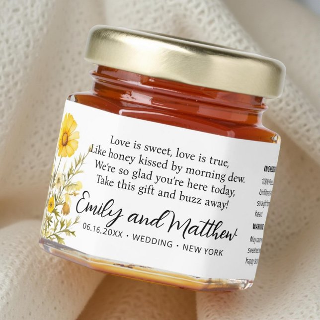 Modern Floral Foliage Funny Nutritional Info Honey Jar Favors (Creator Uploaded)