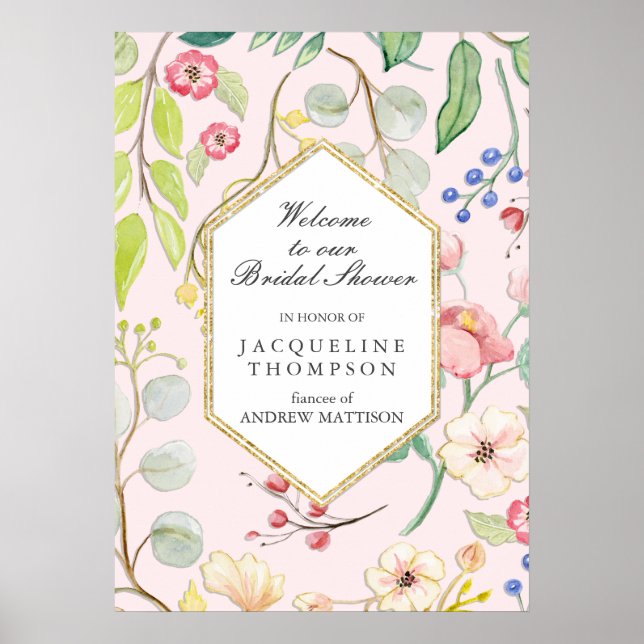 Modern Floral Foliage Welcome Pastel Bridal Shower Poster (Front)