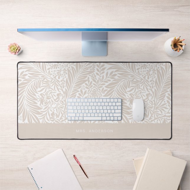 Modern Floral Foliage William Morris Elegant Beige Desk Mat (Office 1)