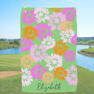 Modern Floral For Her Custom Name Bright Colorful Golf Towel