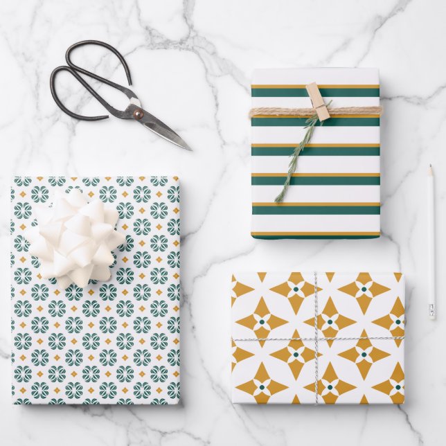 Modern Floral Forest Green Set of Wrapping Paper (Front)