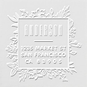 Modern Floral Frame Family Name Return Address Embosser
