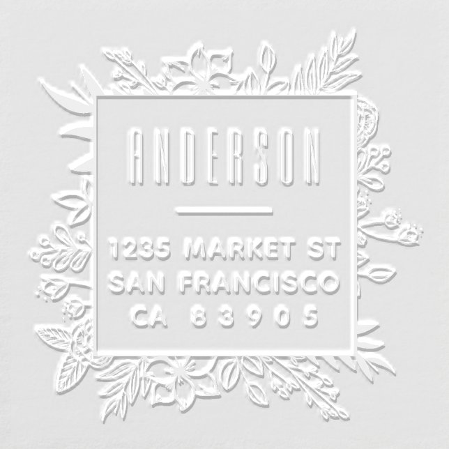 Modern Floral Frame Family Name Return Address Embosser (Design)