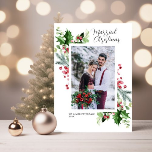 modern floral frame holiday wedding announcement