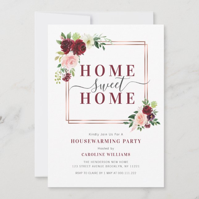 modern floral frame housewarming party invitation (Front)