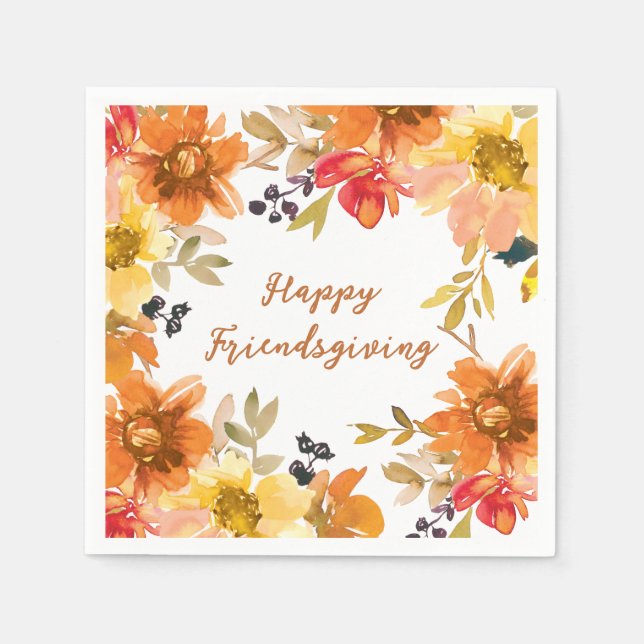 Modern Floral Friendsgiving  Napkins (Front)