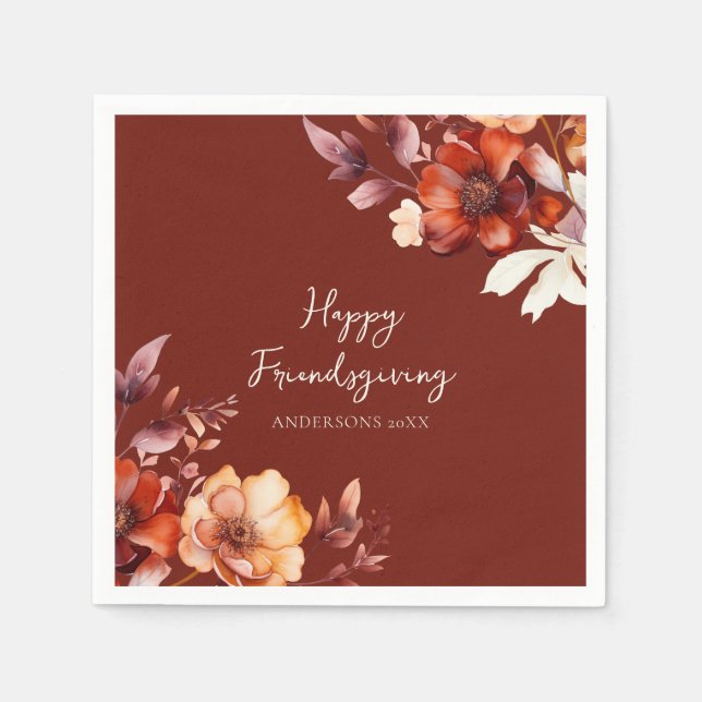 Modern Floral Friendsgiving  Napkins (Front)