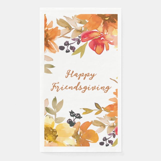 Modern Floral Friendsgiving  Paper Guest Towels (Front)