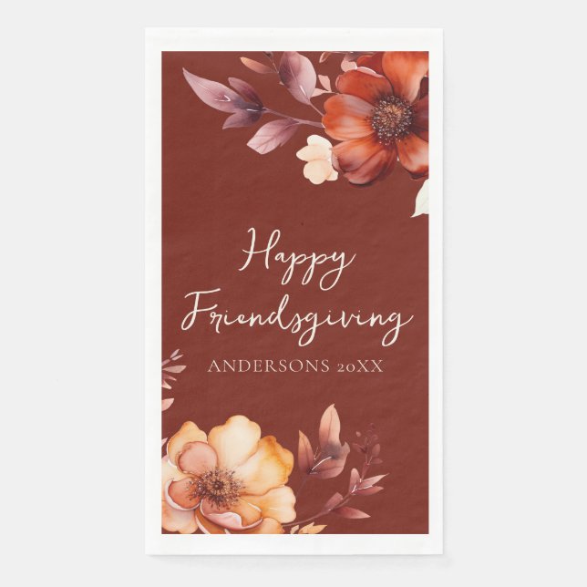 Modern Floral Friendsgiving  Paper Guest Towels (Front)