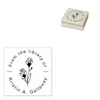 from The Library of | Ex Libris | Floral Book Stamp | Personalized Teacher  Stamp | Custom Monogram Self-Inking Wood Handle Stamp (Floral 2)