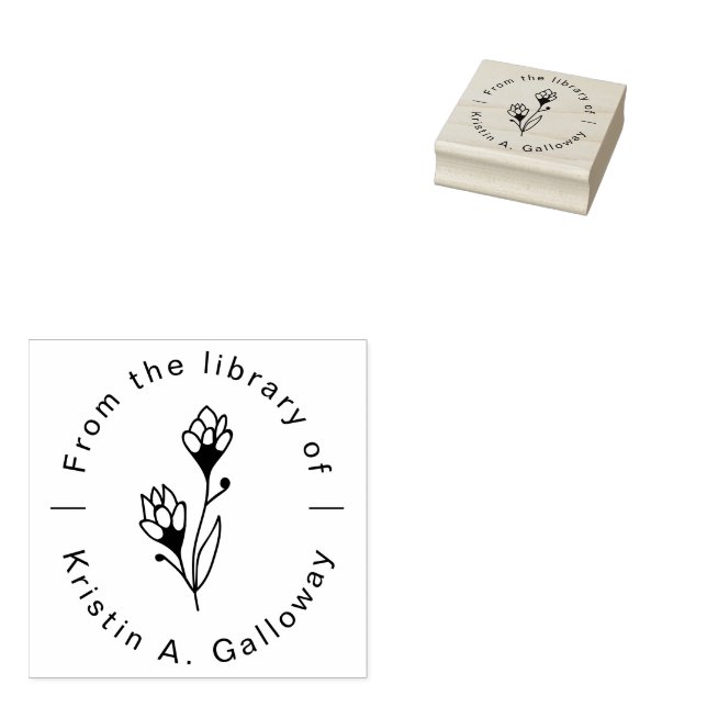 Modern Floral From the Library of Custom Book Rubber Stamp