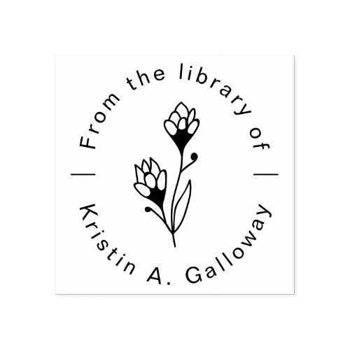 Modern Floral From the Library of Custom Book Rubber Stamp