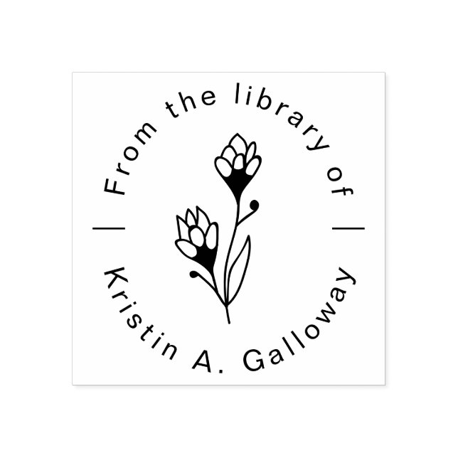 Modern Floral "From the Library of" Custom Book Rubber Stamp (Imprint)