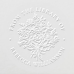Modern Floral 'From the Library of' Name Bookplate Embosser