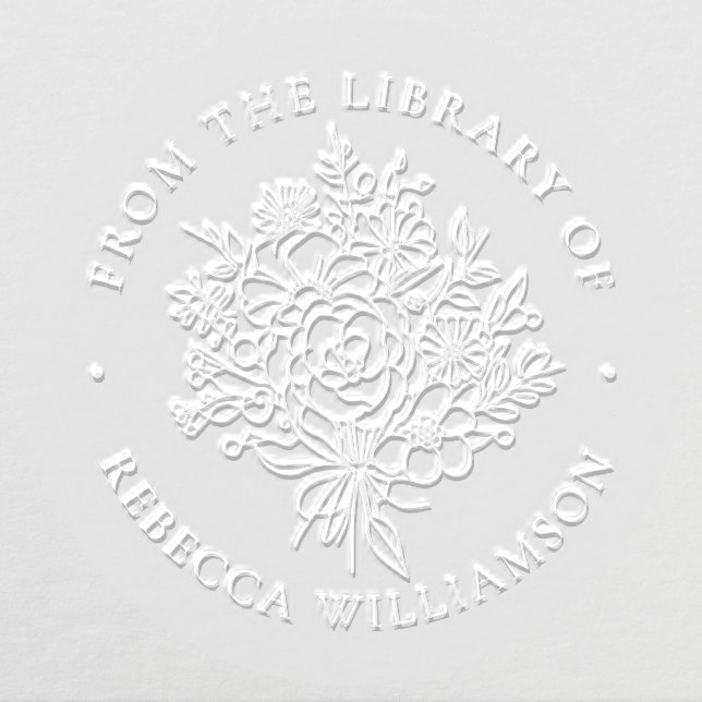 Modern Floral 'From the Library of' Name Bookplate Embosser (Design)