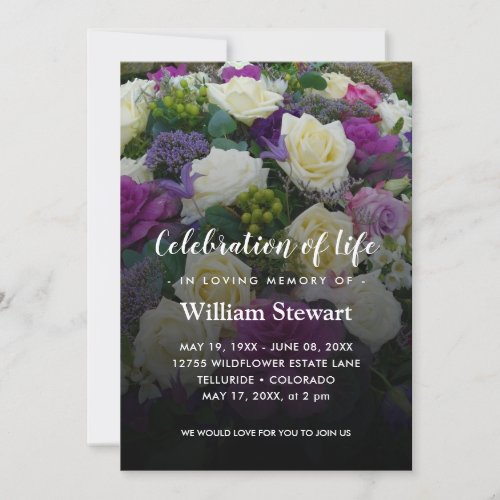 Modern Floral Funeral  Roses Celebration of Life Invitation