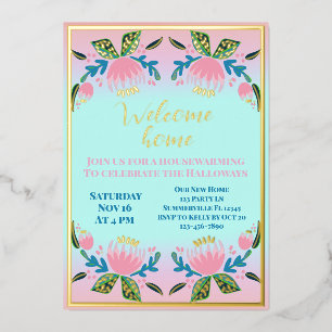Modern Floral Garden Housewarming Party Foil Invitation
