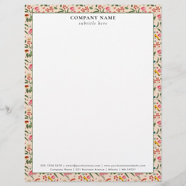 Modern Floral Garden Pattern Company Name Details Letterhead (Front)