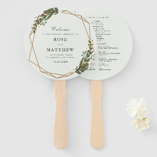 Modern floral geometric greenery wedding program hand fan