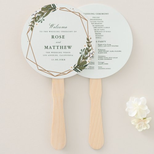 Modern floral geometric greenery wedding program hand fan