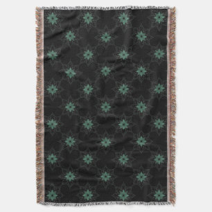 Modern Floral Geometric Pattern Teal and Black Throw Blanket