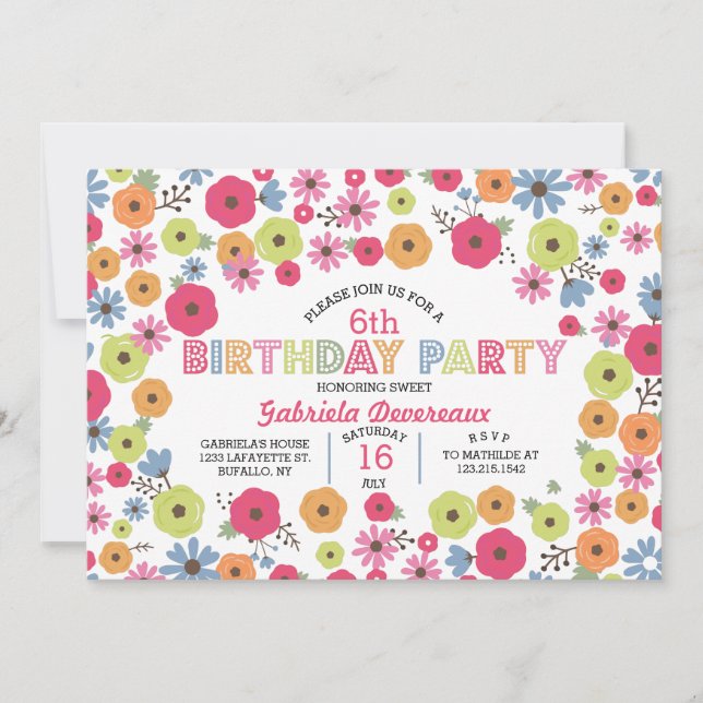 Modern Floral Girly Birthday Party Invitation (Front)