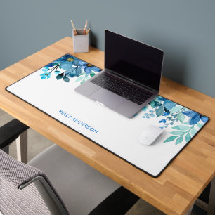 Modern Floral Girly Tropical Watercolor Desk Mat