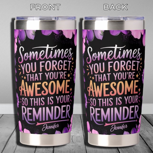 Modern Floral Glitter Sparkles Personalized Name Insulated Tumbler (Creator Uploaded)