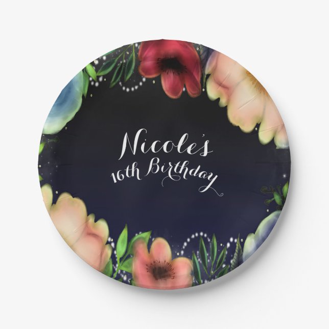 Modern Floral Glow Chic Elegant Evening Party Paper Plates (Front)