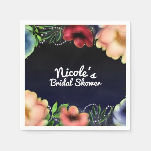 Modern Floral Glow Chic Evening Party Reception Paper Napkins
