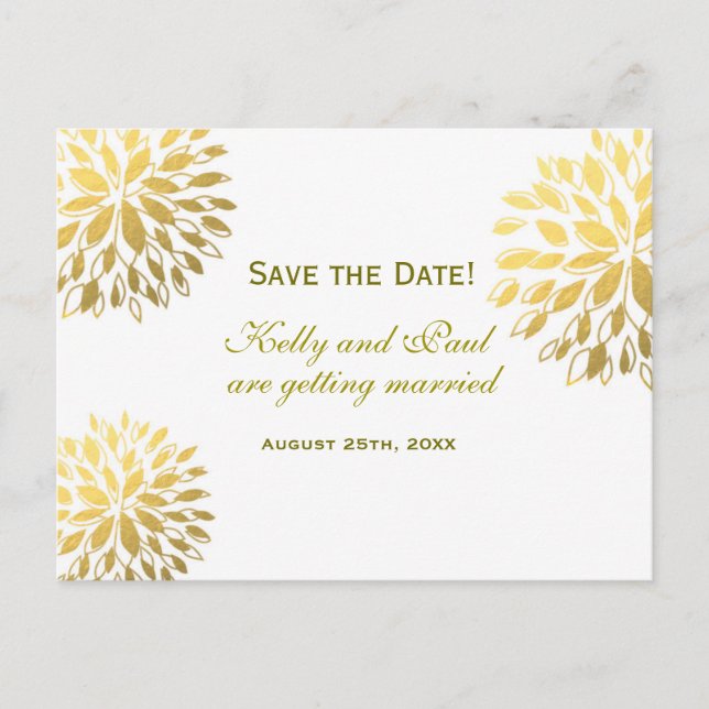 Modern Floral Gold Foil Elegant Wedding Postcard (Front)