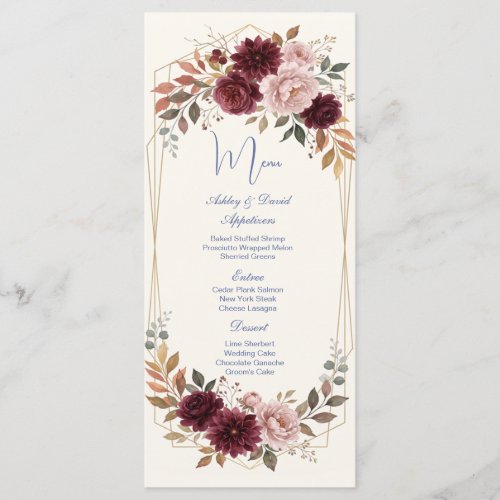 Modern Floral Gold Wedding Menu