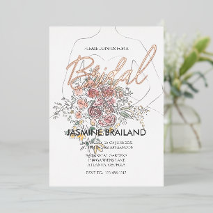 Modern Floral Gown Bridal Shower Gold Foil Invitation