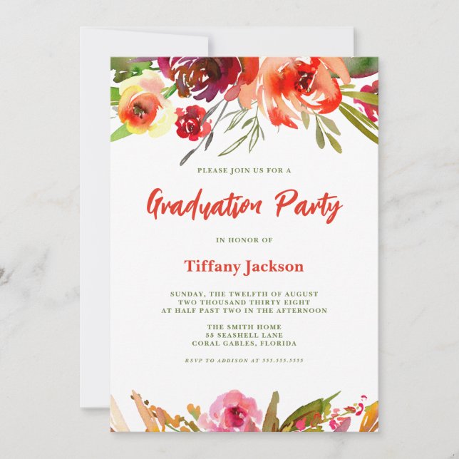 Modern Floral Graduation Invitation (Front)