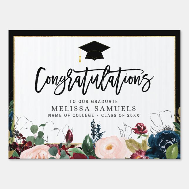 Modern floral graduation yard sign (Front)