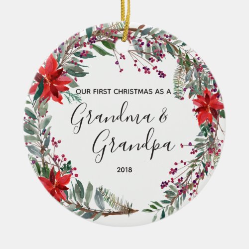 Modern floral Grandma  Grandpa Christmas Ornament