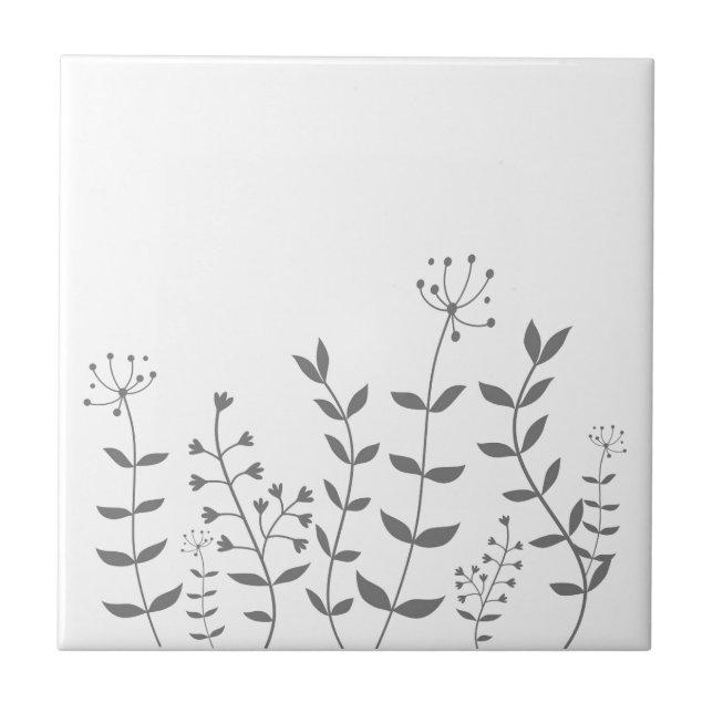 Modern floral gray and white ceramic tile (Front)