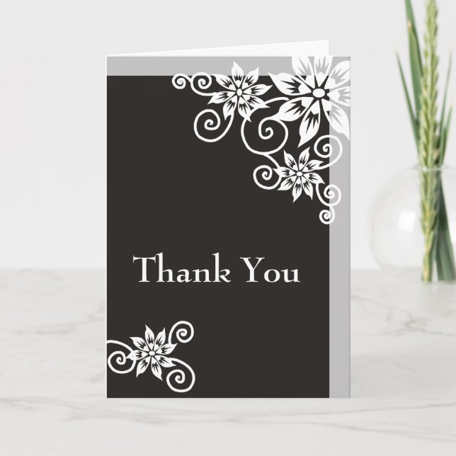 Modern Floral Gray Black And White   Thank You Card (Front)