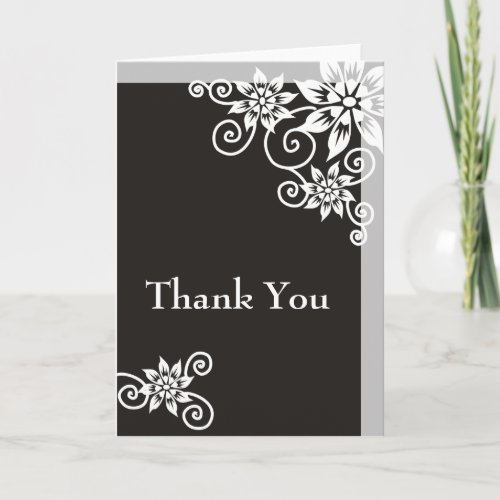 Modern Floral Gray Black And White   Thank You Card
